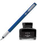 Parker Vector Standard CT Fountain Pen - Blue + Quink Ink Bottle - Black (30ML)