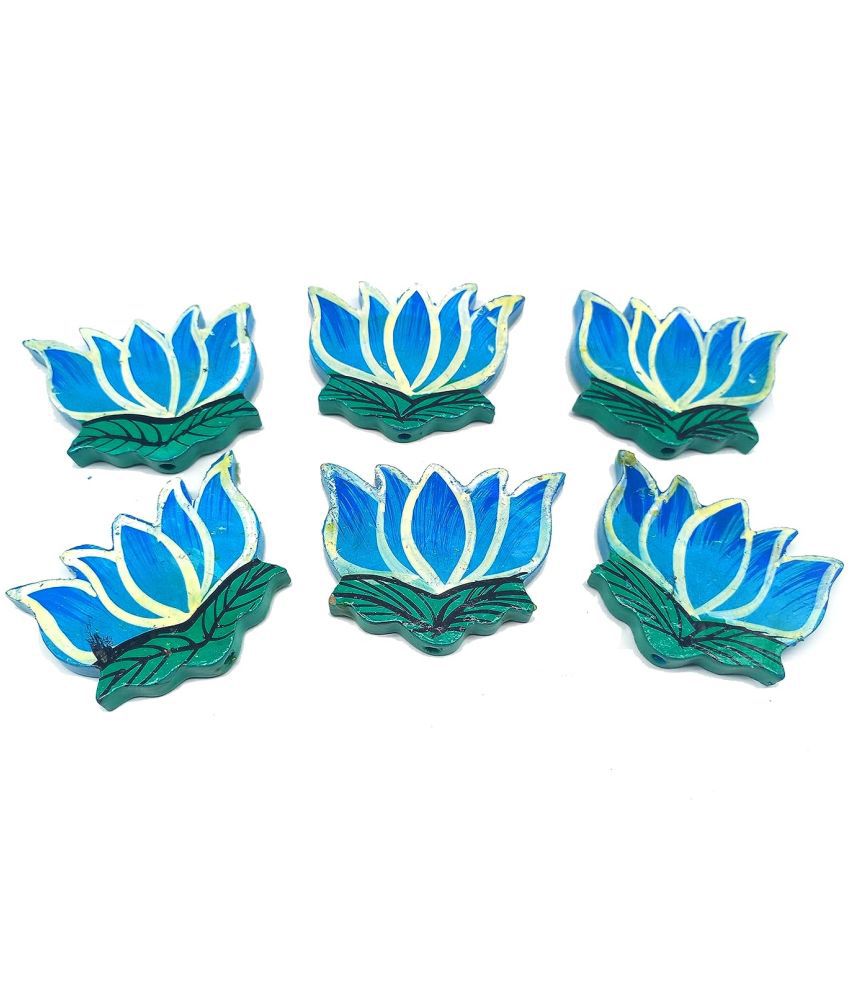     			PRANSUNITA Handmade Wooden Lotus Shape Beads  Size 6 x 5 cm- Used in Vandanwar, Wind chimes, Latkans, Crafts Beading ,Decorations for Diwali, Wedding Rangoli, Pooja function, Macrame, etc. Pack of 6 pcs (Med Size) -Light Blue