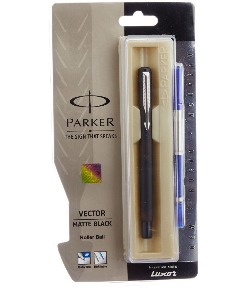     			Parker 9000012633 Vector Matte Black Roller Ball Pen, Blue Ink, Pack Of 3