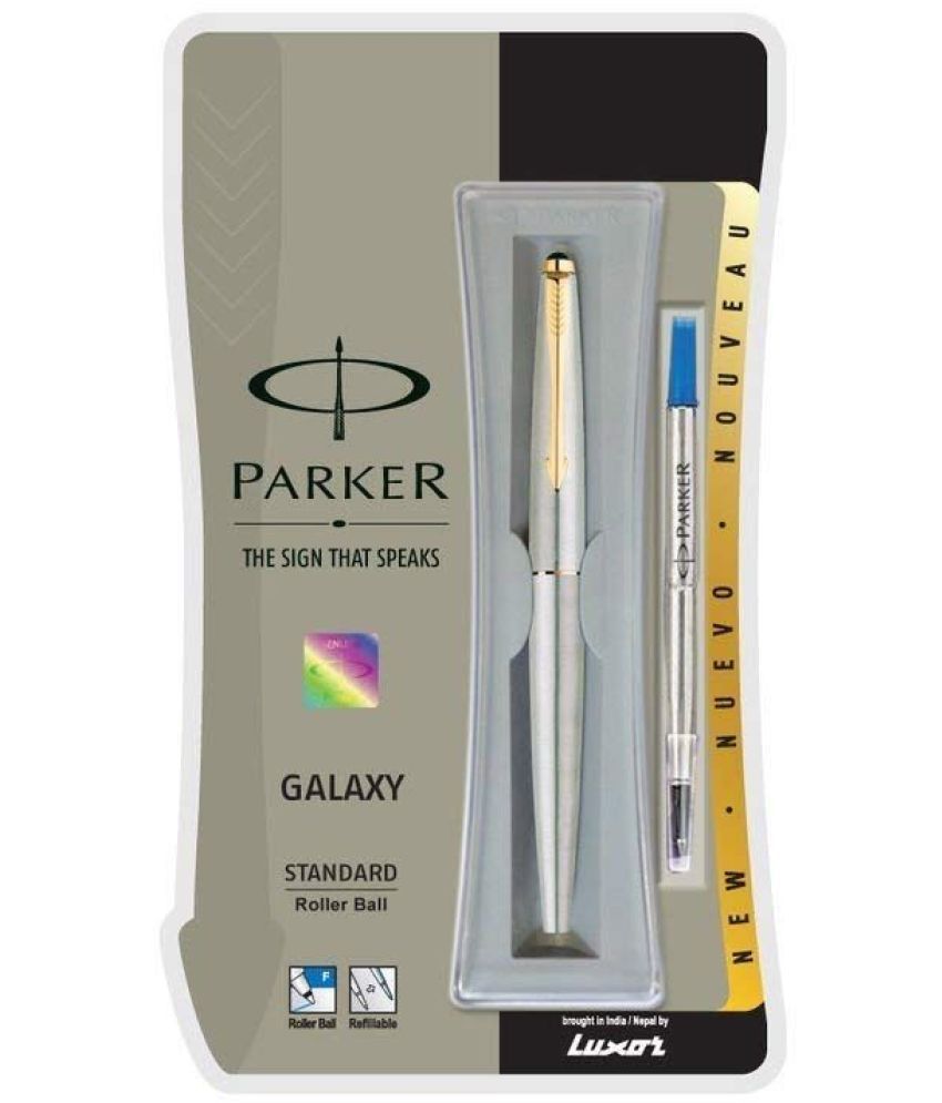     			Parker Galaxy Stainless Steel Gold Trim Roller Ball Pen, Pack Of 4