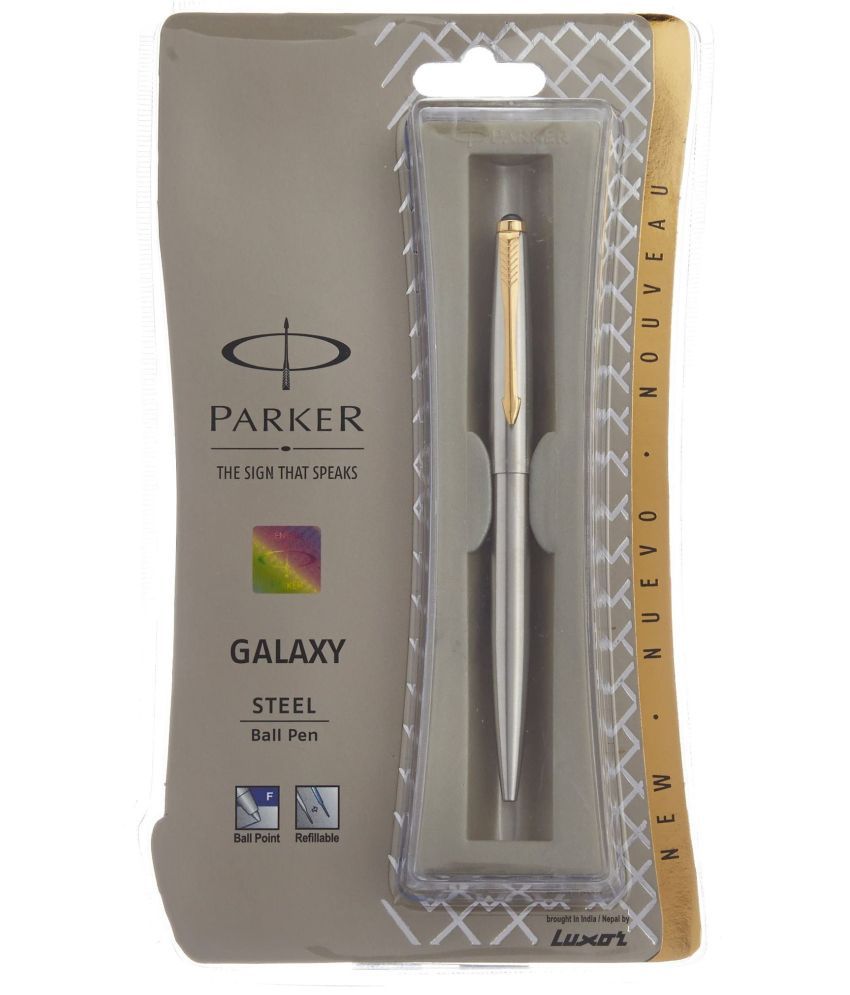     			Parker Galaxy Stainless Steel Gold Trim Ball Pen, Pack of 4
