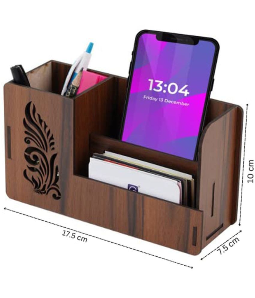     			Pen Stand with Visiting Card & Mobile Holder Multipurpose Wooden Desk Organizer Pen and Pencil Stand for Office Table with Business Card Holder Box and Mobile Stand
