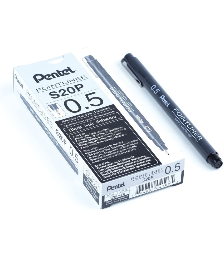     			Pentel Arts Pointliner Drawing Pen, 0.5mm, Black Ink, Box of 12 (S20P-5A)