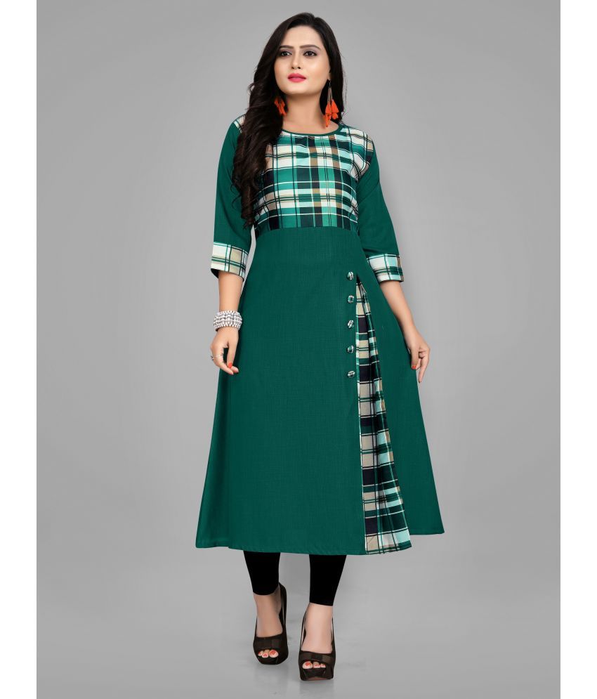     			RIAANA - Green Cotton Blend Women's Front Slit Kurti ( Pack of 1 )