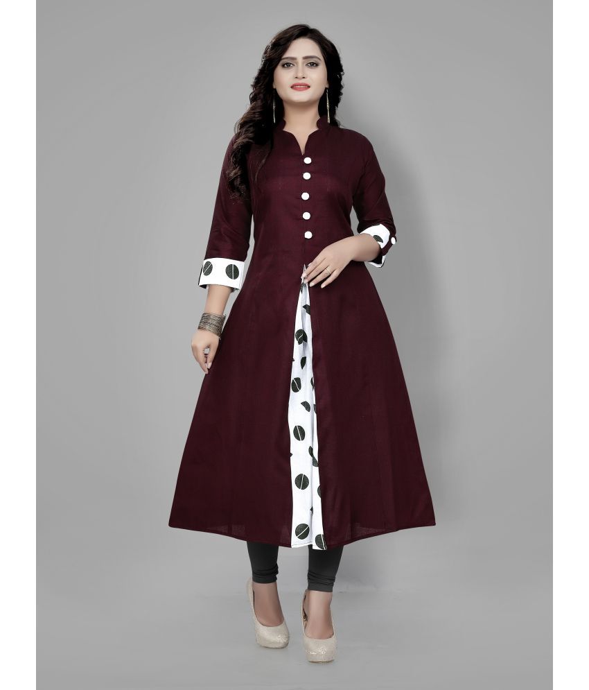     			RIAANA - Maroon Cotton Women's Front Slit Kurti ( Pack of 1 )