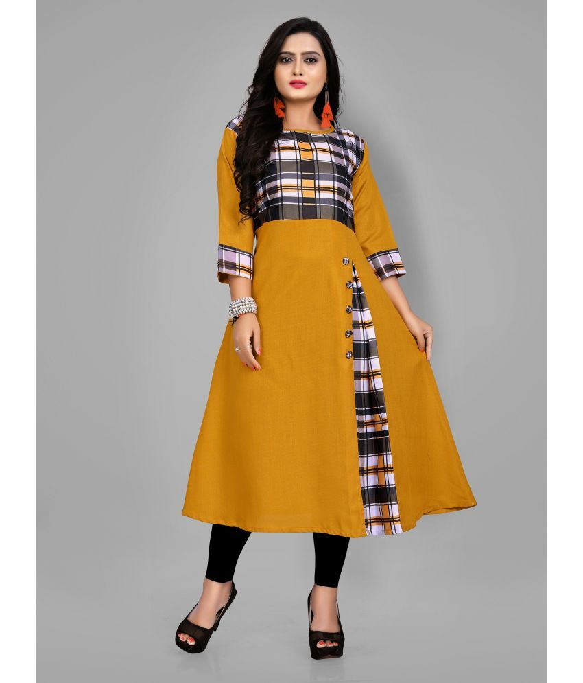     			RIAANA - Mustard Cotton Blend Women's Front Slit Kurti ( Pack of 1 )