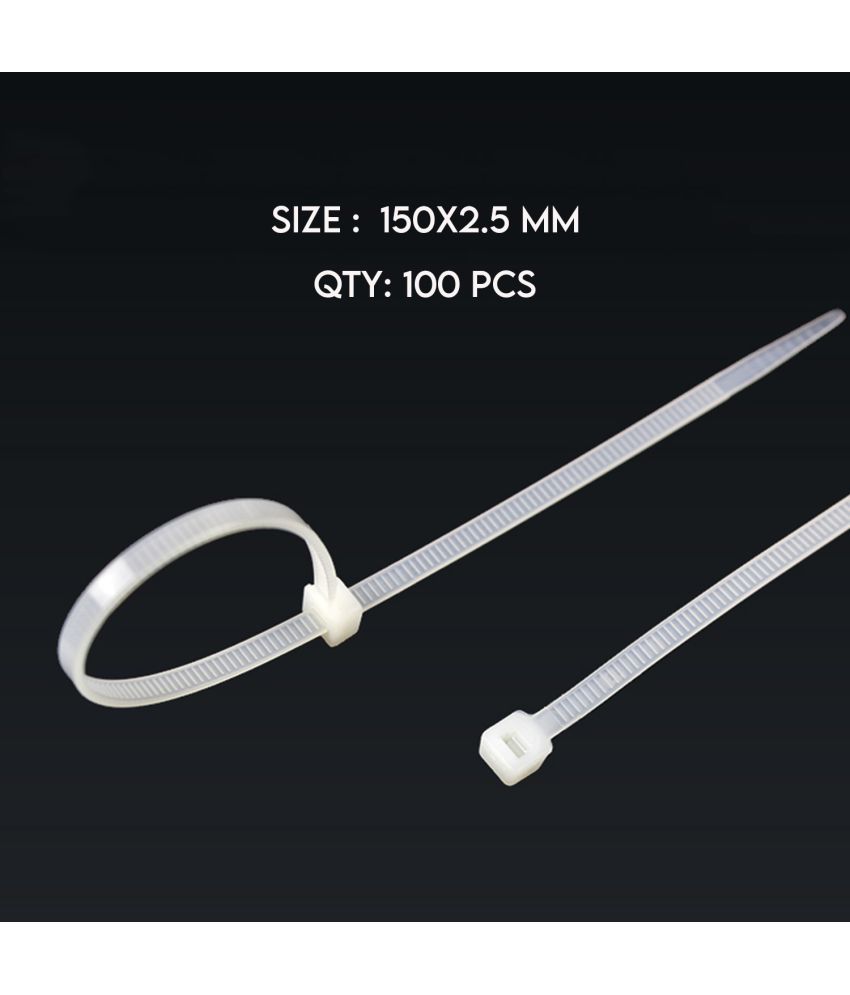     			"Teeth Grip Nylon Self Locking Cable Ties, White (150 mm x 2.5 mm, Pack of 100) Cable Tie