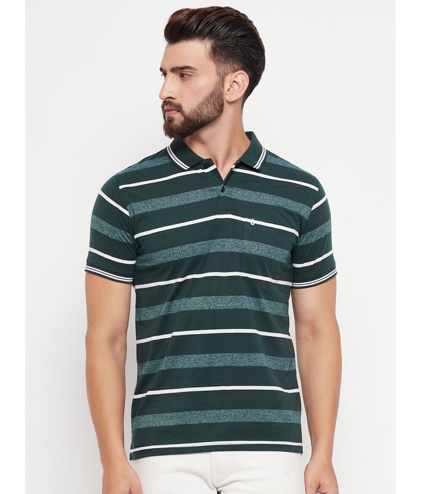     			UNIBERRY Pack of 1 Cotton Blend Regular Fit Striped Half Sleeves Men's Polo T Shirt ( Dark Green )