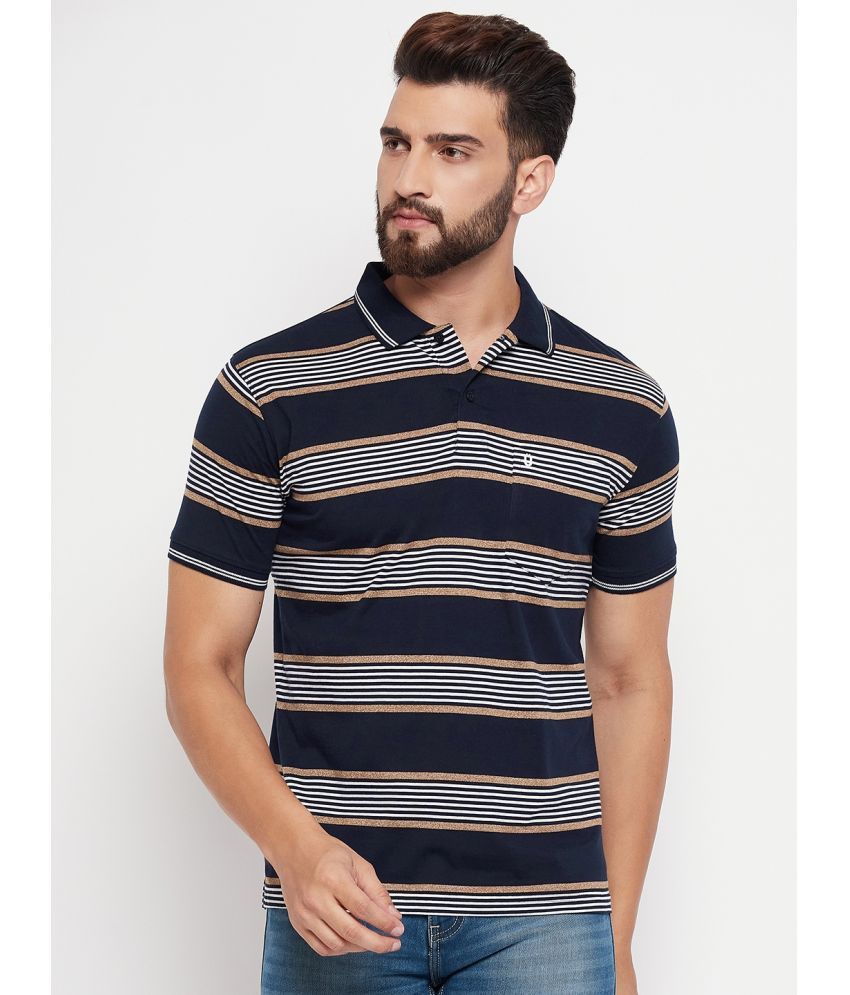     			UNIBERRY Pack of 1 Cotton Blend Regular Fit Striped Half Sleeves Men's Polo T Shirt ( Navy Blue )