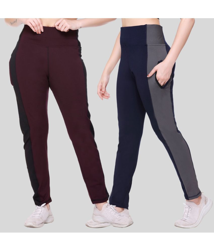     			White Moon - Multi Polyester Women's Running Trackpants ( Pack of 2 )