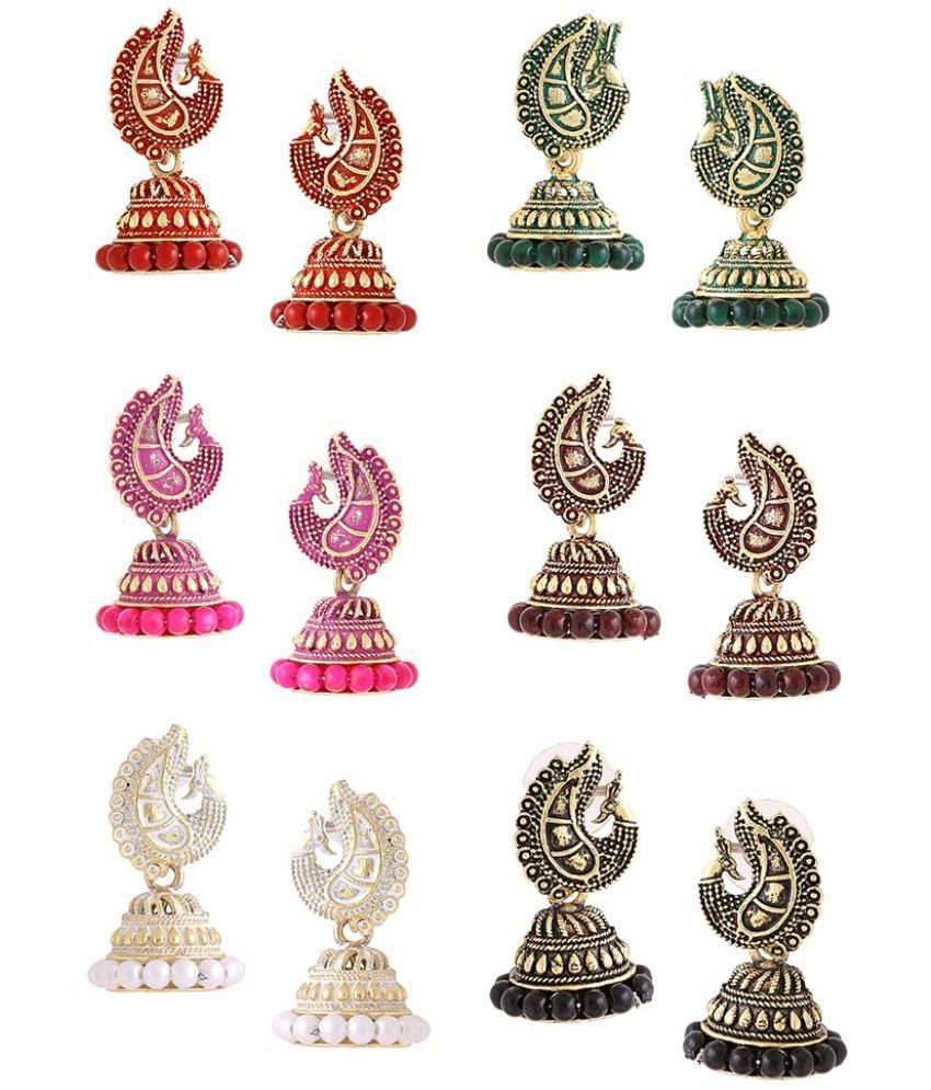    			aadiyatri - Multi Color Jhumki Earrings ( Pack of 6 )