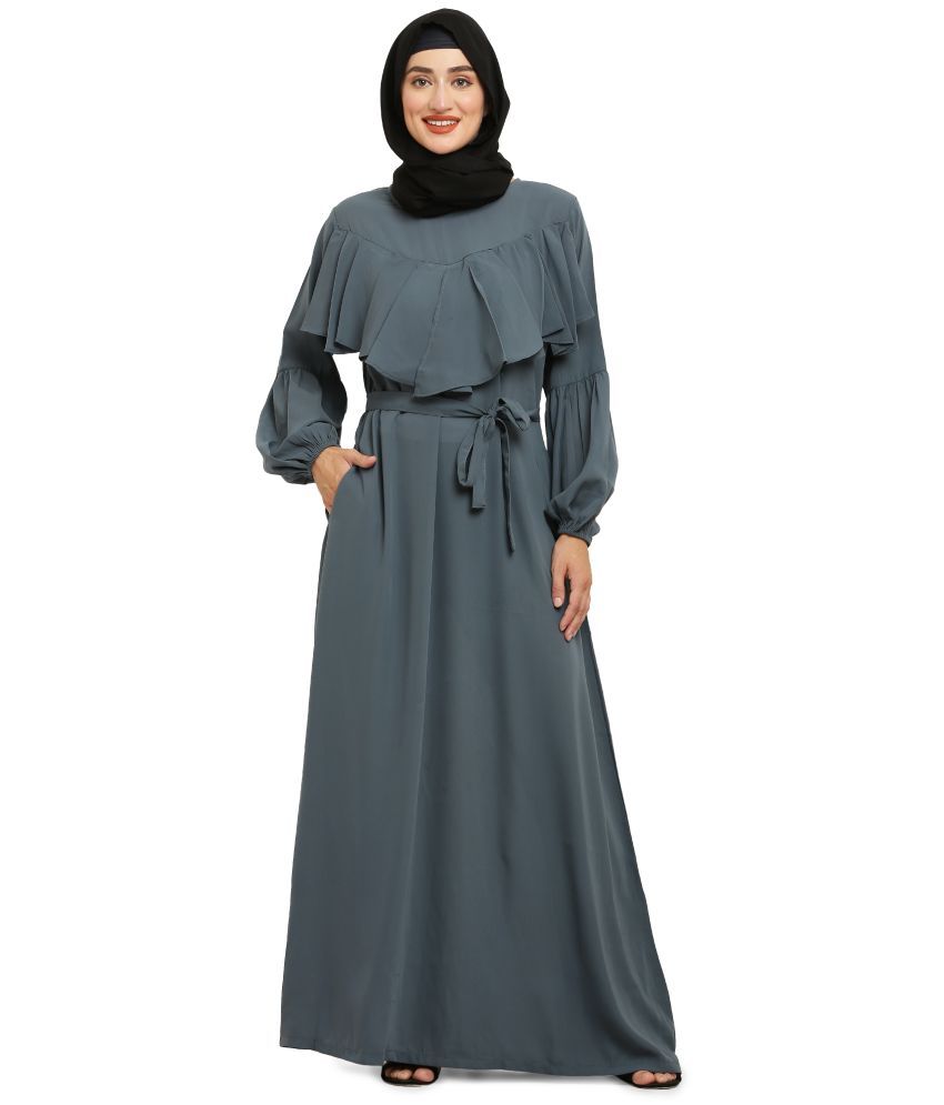     			Burbi Grey Polyester Stitched Burqas without Hijab - Single