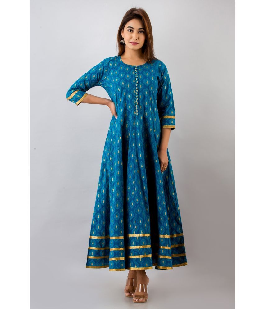     			FabbibaPrints - Blue Cotton Women's Anarkali Kurti ( Pack of 1 )