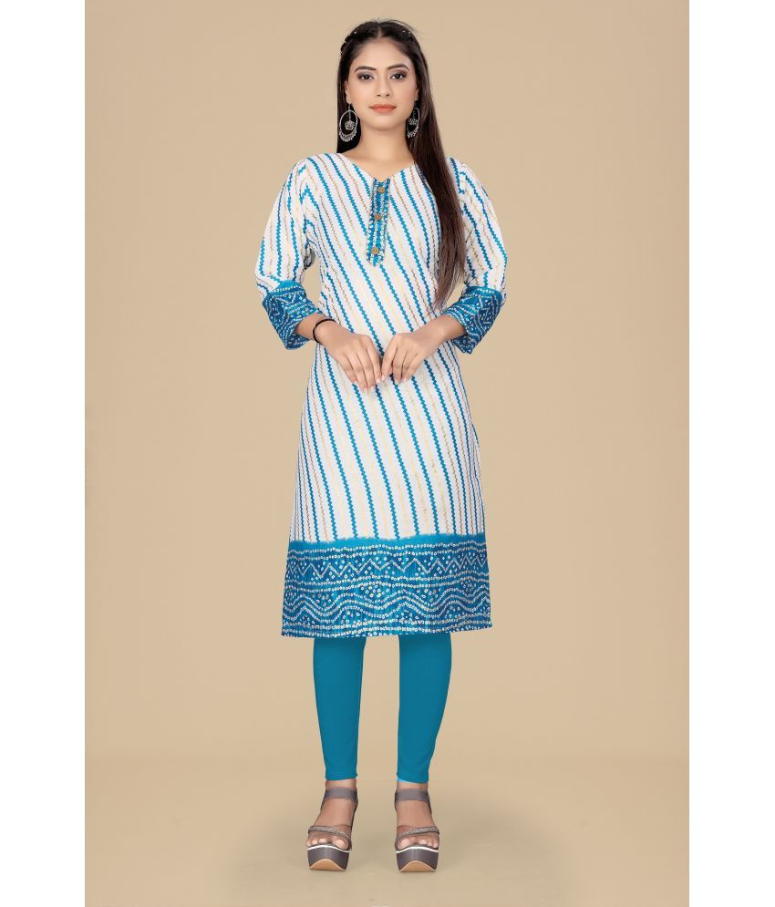     			MEESORRA - Light Blue Cotton Blend Women's Straight Kurti ( Pack of 1 )