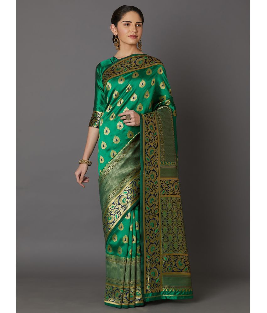     			SareeShop Designer SareeS - Green Banarasi Silk Saree With Blouse Piece ( Pack of 1 )