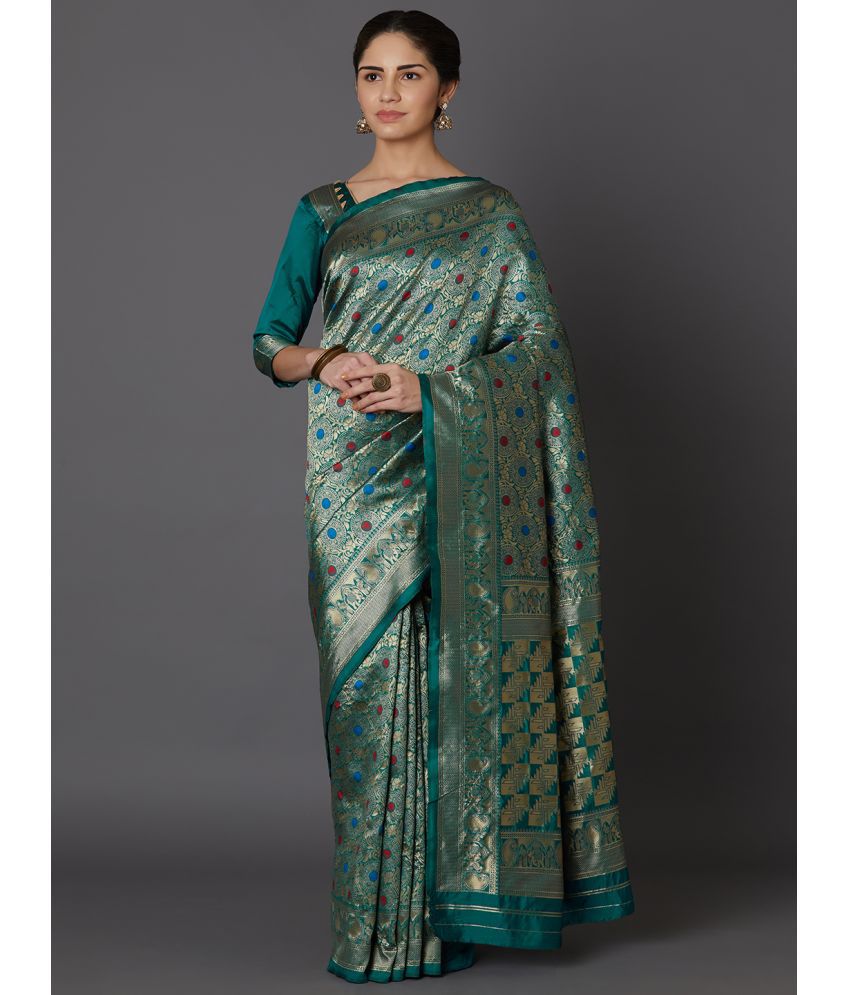     			SareeShop Designer SareeS - Green Jacquard Saree With Blouse Piece ( Pack of 1 )