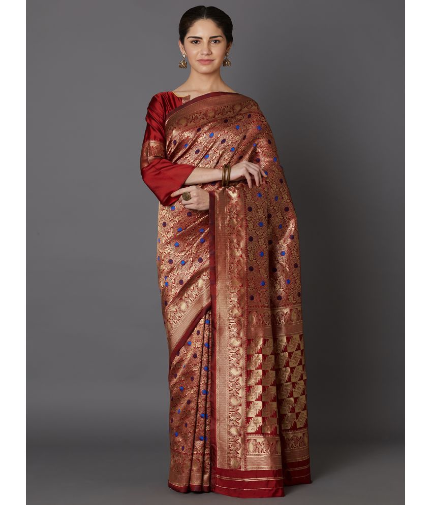     			SareeShop Designer SareeS - Maroon Cotton Silk Saree With Blouse Piece ( Pack of 1 )