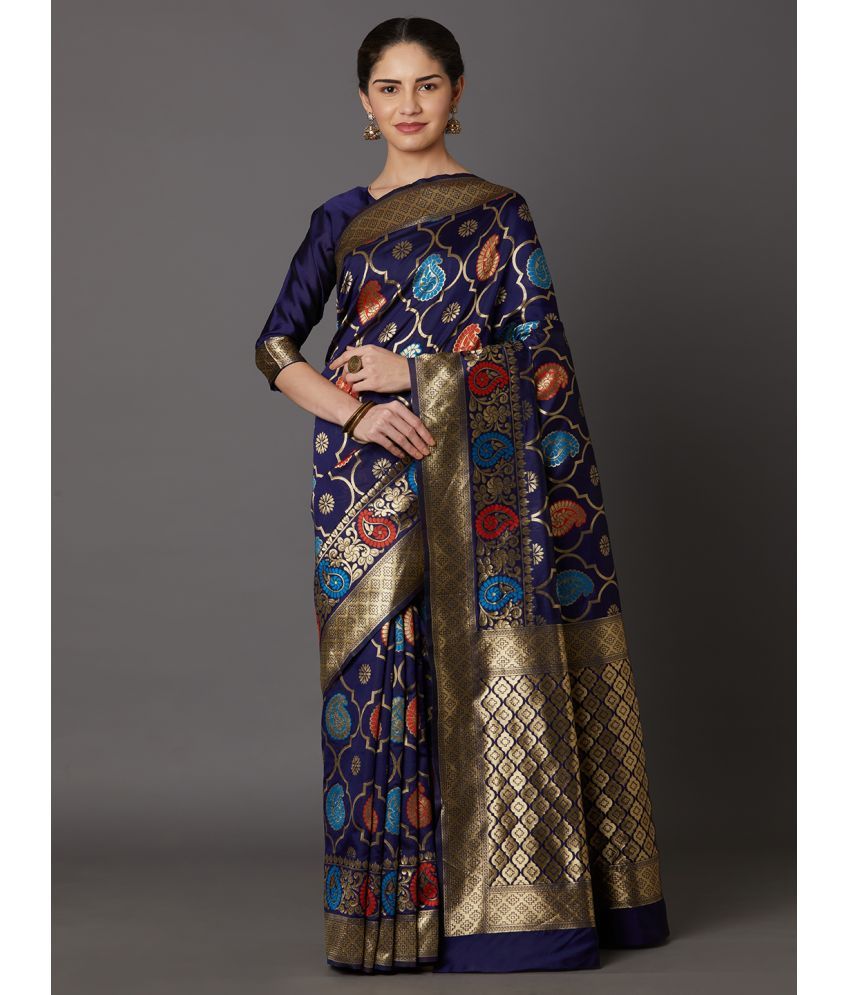     			SareeShop Designer SareeS - Navy Blue Banarasi Silk Saree With Blouse Piece ( Pack of 1 )