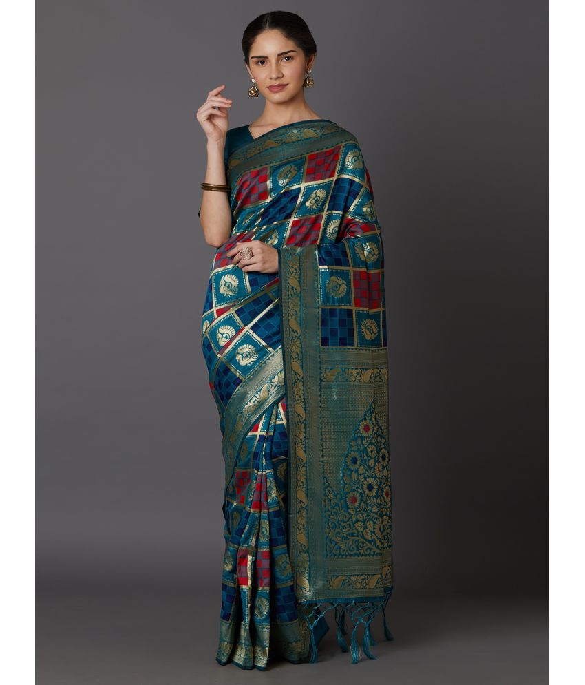     			SareeShop Designer SareeS - Teal Banarasi Silk Saree With Blouse Piece ( Pack of 1 )