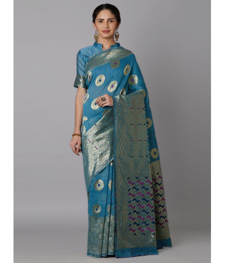     			SareeShop Designer SareeS - Teal Banarasi Silk Saree With Blouse Piece ( Pack of 1 )