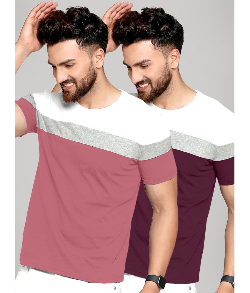     			AUSK - Multicolor Cotton Blend Regular Fit Men's T-Shirt ( Pack of 2 )