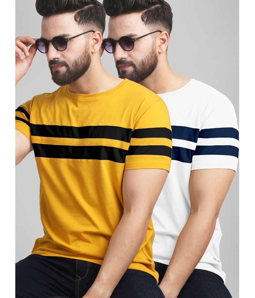     			AUSK - Mustard Cotton Blend Regular Fit Men's T-Shirt ( Pack of 2 )