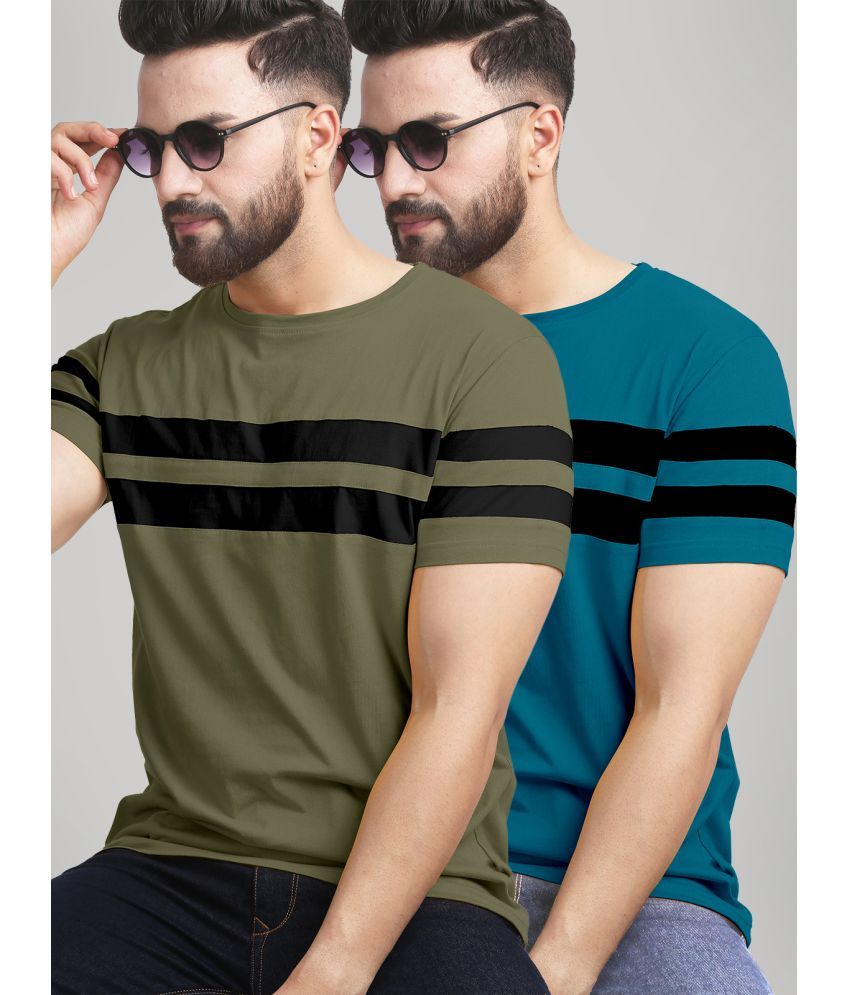     			AUSK - Olive Cotton Blend Regular Fit Men's T-Shirt ( Pack of 2 )