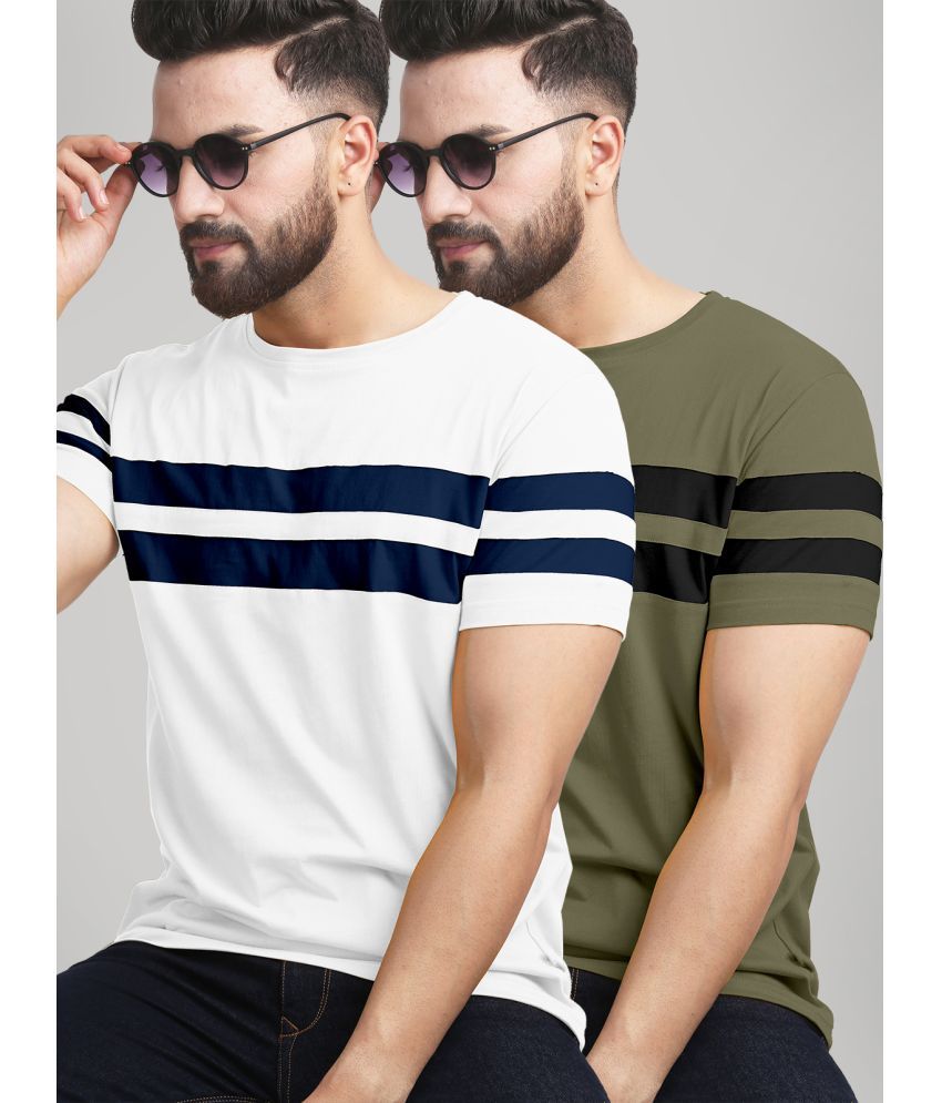     			AUSK - Olive Cotton Blend Regular Fit Men's T-Shirt ( Pack of 2 )