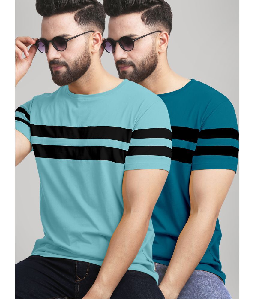     			AUSK - Teal Cotton Blend Regular Fit Men's T-Shirt ( Pack of 2 )