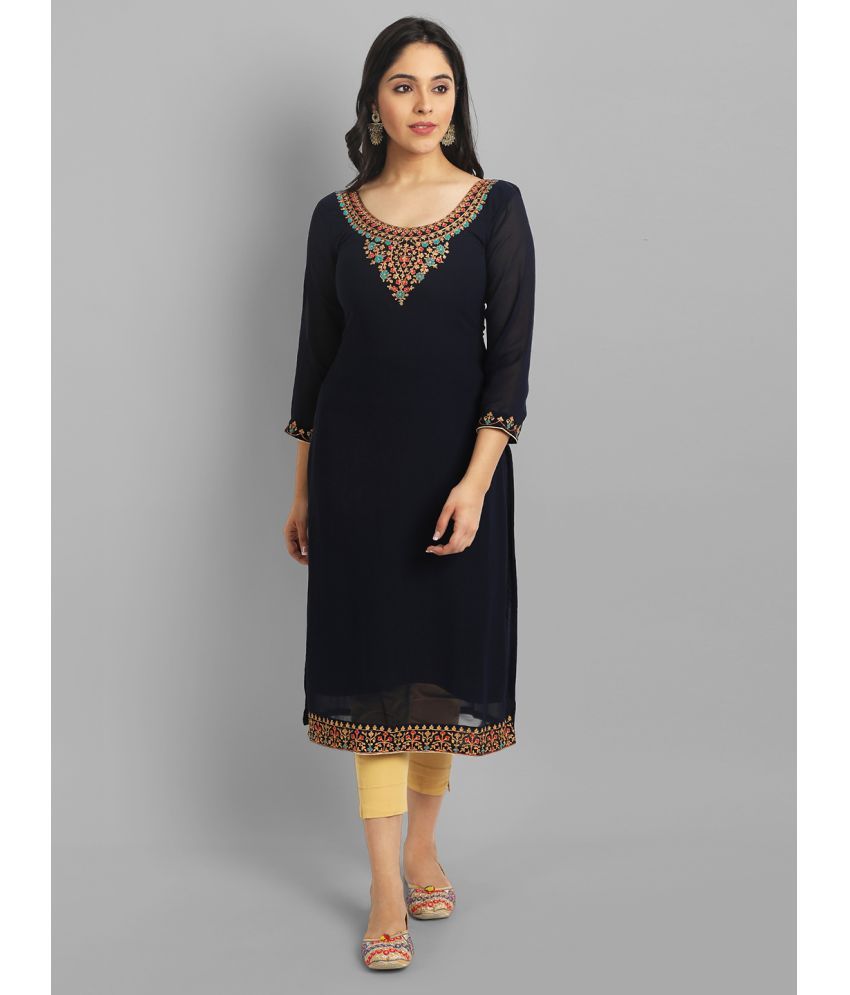     			Femvy - Black Georgette Women's Straight Kurti ( Pack of 1 )