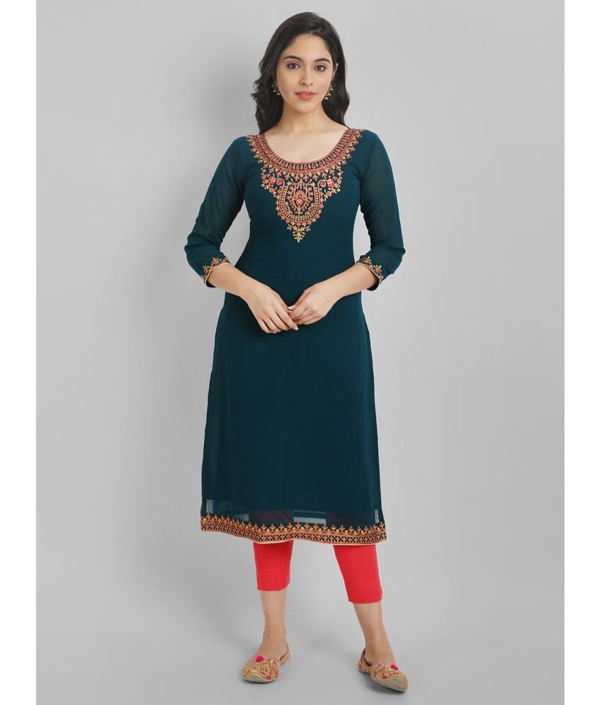     			Femvy - Blue Georgette Women's Straight Kurti ( Pack of 1 )