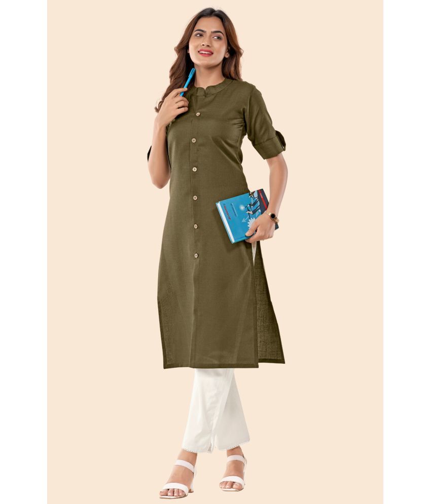     			Glomee - Green Cotton Women's Front Slit Kurti ( Pack of 1 )