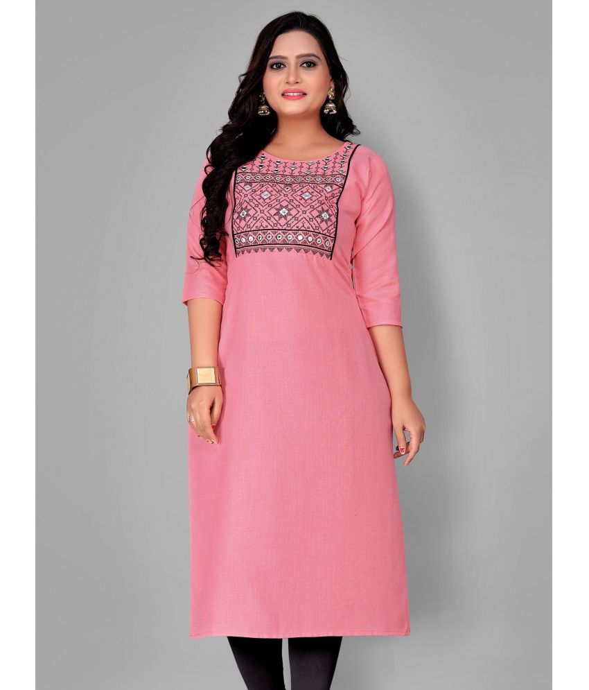     			Hetsa - Pink Cotton Blend Women's Straight Kurti ( Pack of 1 )