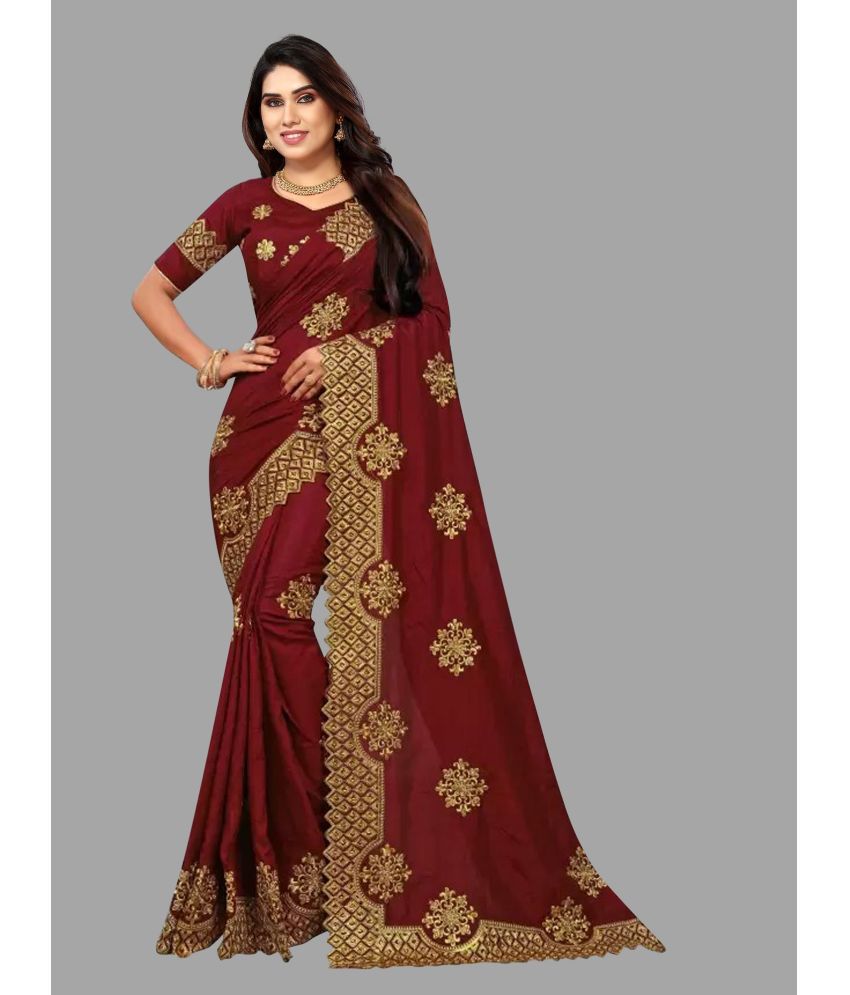     			JULEE - Maroon Silk Saree With Blouse Piece ( Pack of 1 )