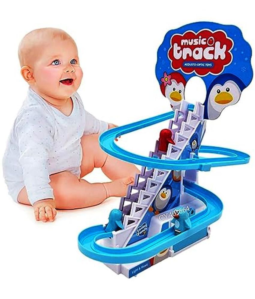     			Kidsaholic Slide Toy Set, Funny Automatic Stair-Climbing  Cartoon Race Track Set Little Lovely Slide Toy Escalator Toy with Lights and Music(Penguin/Panda)