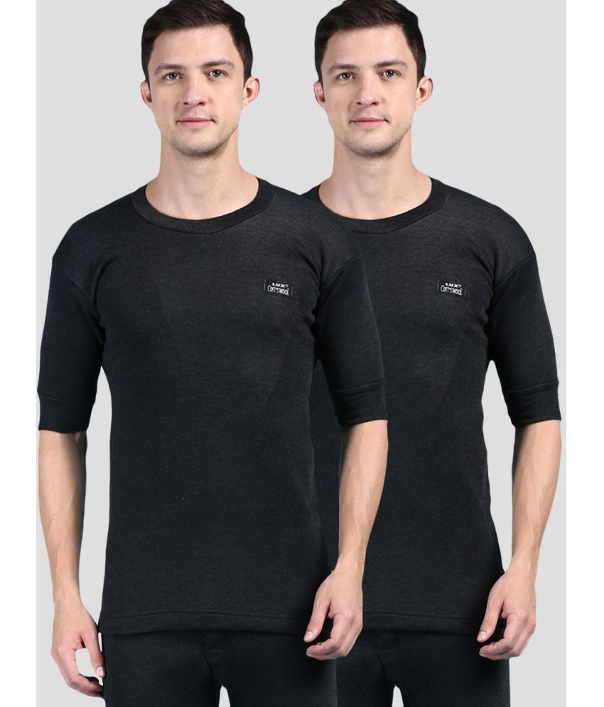     			Pack of 2 Lux Cottswool - Black Cotton Blend Men's Thermal Tops