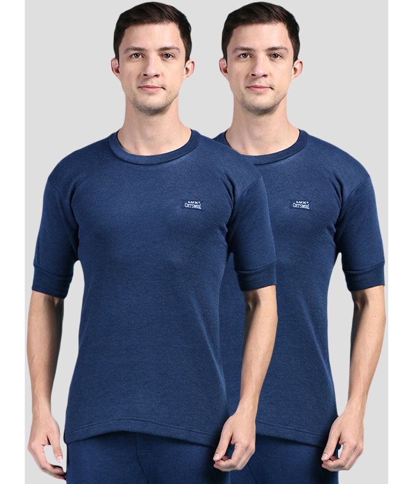     			Lux Cottswool - Blue Cotton Blend Men's Thermal Tops ( Pack of 2 )