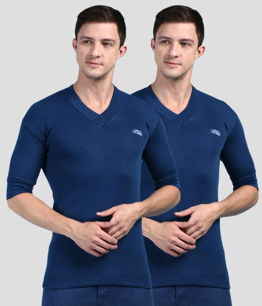     			Pack of 2 Lux Cottswool - Blue Cotton Blend Men's Thermal Tops