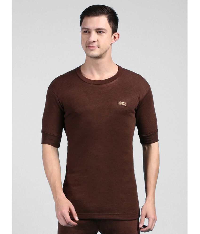     			Pack of 1 Lux Cottswool - Brown Cotton Blend Men's Thermal Tops