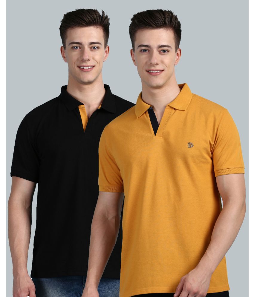    			Lux Cozi Cotton Regular Fit Solid Half Sleeves Men's Polo T Shirt - Mustard ( Pack of 2 )