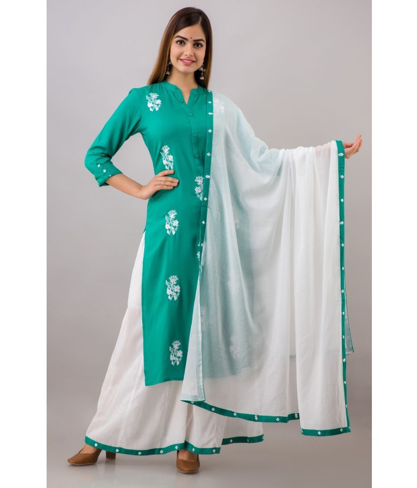     			MAUKA - Turquoise Straight Rayon Women's Stitched Salwar Suit ( Pack of 1 )