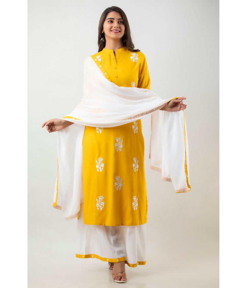     			MAUKA - Yellow Straight Rayon Women's Stitched Salwar Suit ( Pack of 1 )