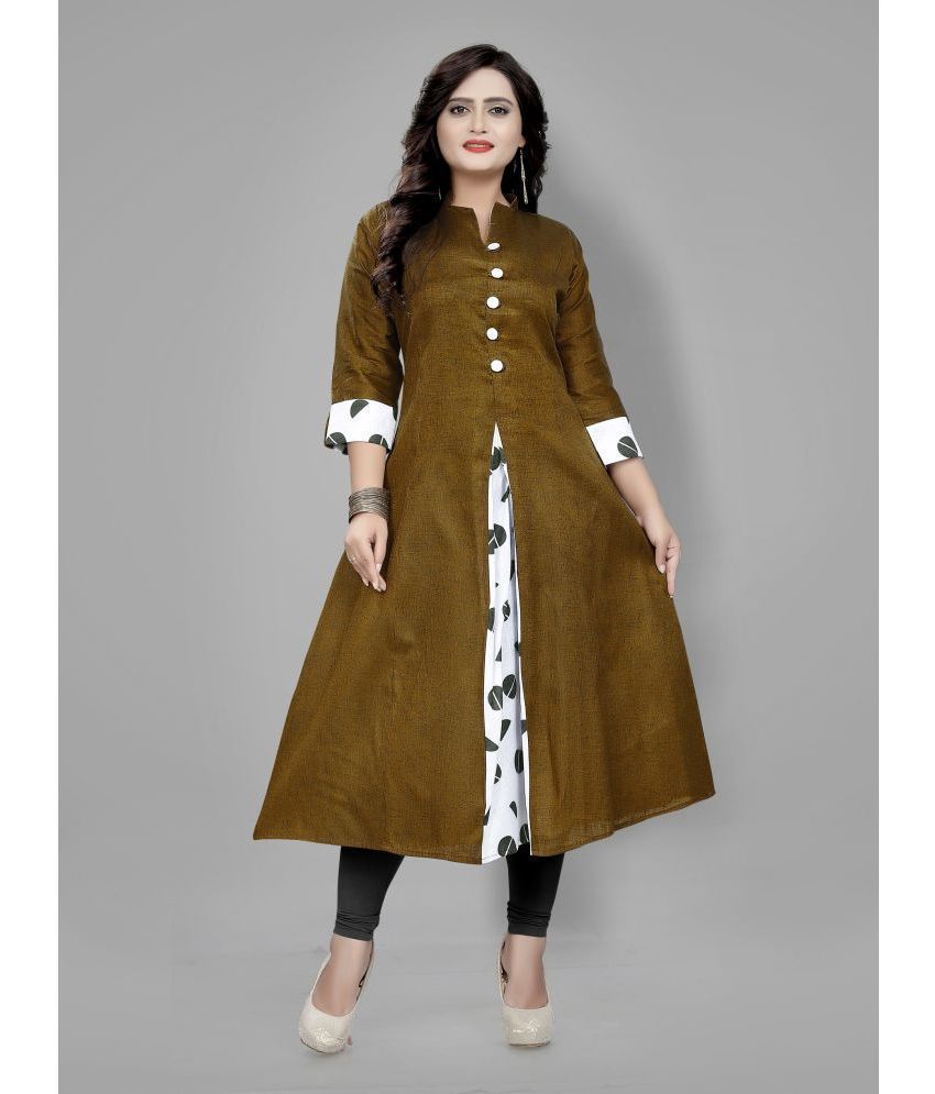     			RIAANA - Brown Cotton Women's Front Slit Kurti ( Pack of 1 )