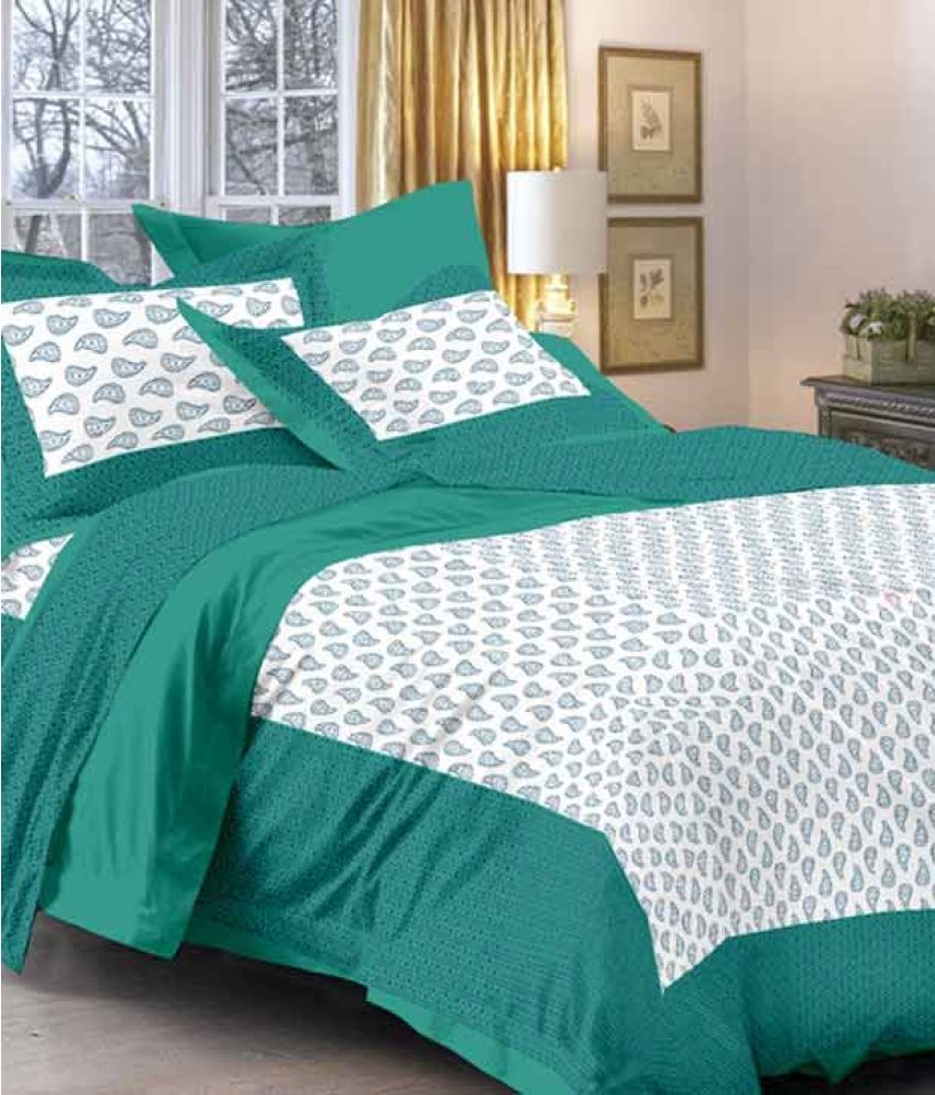     			Uniqchoice Cotton Abstract Printed Double Bedsheet with 2 Pillow Covers - Turquoise