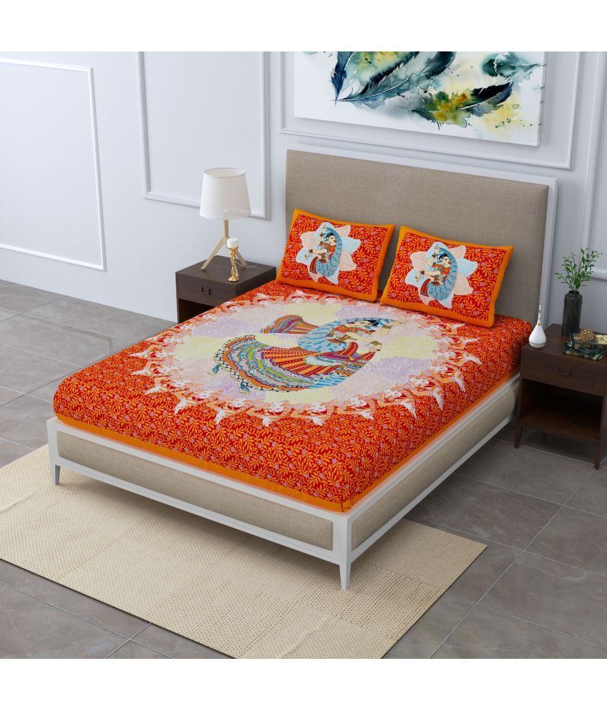     			Uniqchoice Cotton People Double Bedsheet with 2 Pillow Covers - Orange