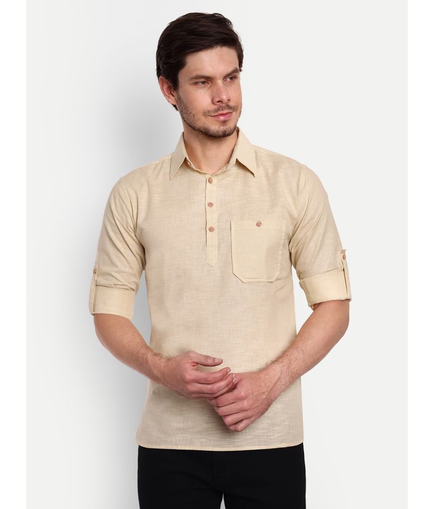     			Vida Loca - Beige Cotton Blend Men's Shirt Style Kurta ( Pack of 1 )