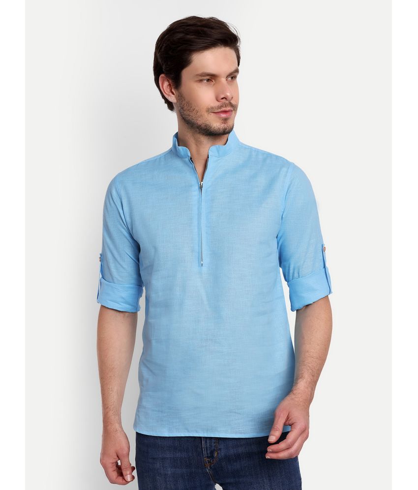     			Vida Loca - Blue Cotton Blend Men's Shirt Style Kurta ( Pack of 1 )