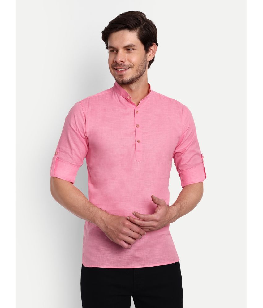     			Vida Loca - Peach Cotton Blend Men's Shirt Style Kurta ( Pack of 1 )