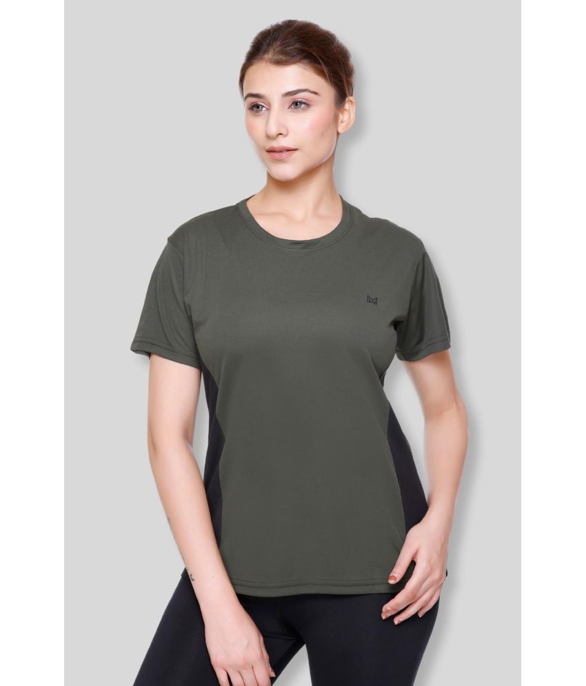     			White Moon Olive Green Polyester Lycra Tees - Single