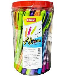 FLAIR Atom Ball Pen Jar Pack | Ergonomic Grip Makes It Easy To Hold | Lightweight &amp; Colorful Body Design | Soft Tip For Flawless &amp; Smooth Writing | Blue Ink, Set Of 50 Ball Pens